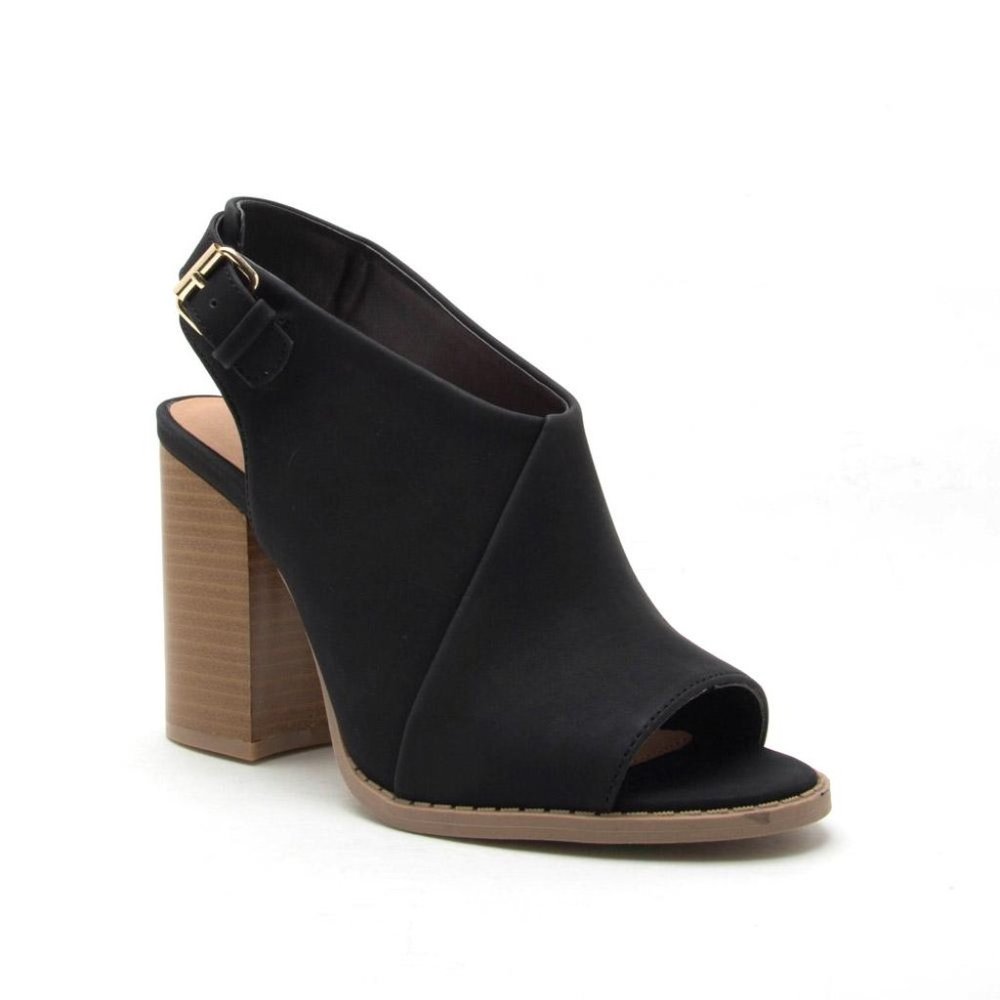 Qupid Brammer-12 Black Nubuck Slingback Open-Toe
